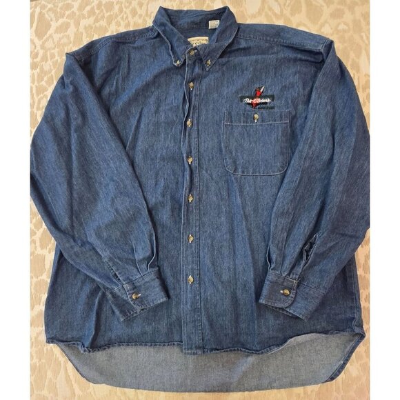 Pat O'Briens Denim Button-Up Shirt XXL 100% Cotton Long Sleeve Embroidered Logo - Picture 1 of 7